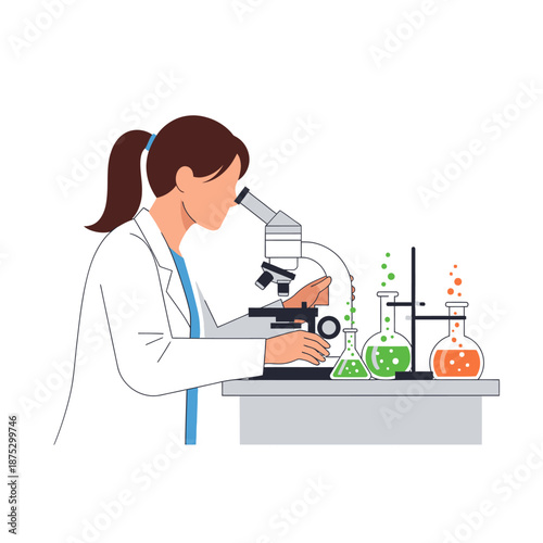 Female Scientist Examining Sample Under Microscope in Laboratory