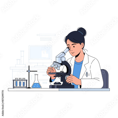 Scientist Woman Using Microscope in Laboratory, Research and Discovery