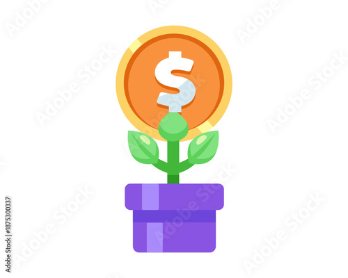 Vector image of a coin plant. Coin plant. Finance, rewards, finance.