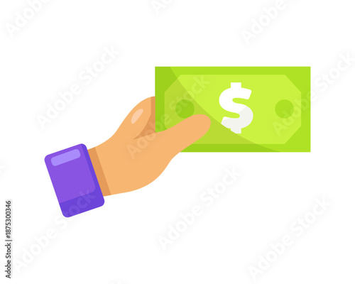 Vector image of a hand holding money. Making a payment with cash. Payment