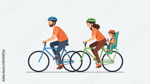Family Cycling Together on a Sunny Day.