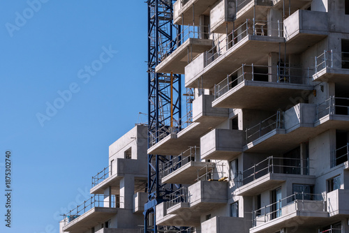construction crane building architecture urban development property concrete scaffold montpellier France modern highrise residential project