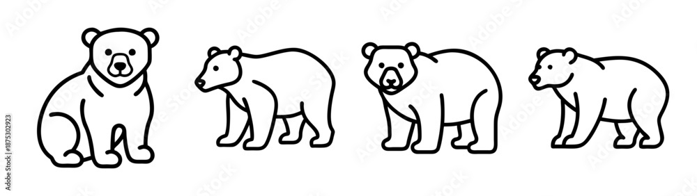 Obraz premium Bear illustration vector outline drawing animal cartoon grizzly polar black white cute bears design