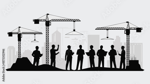 Construction team working on urban development project with cranes