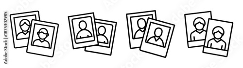 Collection of portrait photos, instant camera prints, family memories and personal identity cards