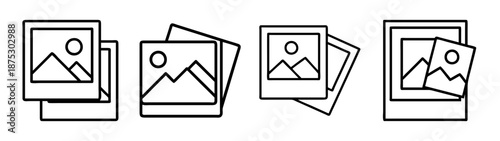 Collection of polaroid pictures frames with landscape photos vector illustration set design