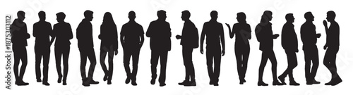 silhouettes of diverse people talking and walking