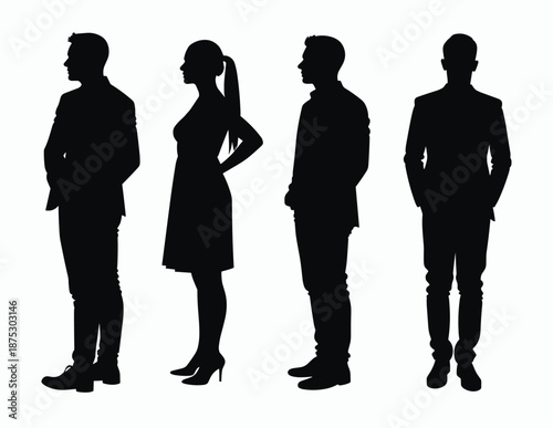 silhouettes of four individuals a woman and three men