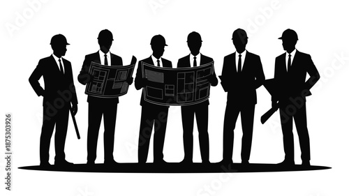 Engineers reviewing construction plans in modern industrial setting