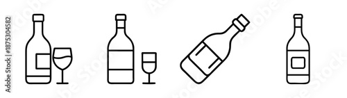 Outline drawing of wine bottles and glasses for beverage industry and celebration designs idea