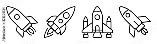 Rocket ship vector illustration set for space exploration and travel themed design projects and graphics