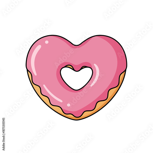 Delicious pink heart shaped donut with sweet glaze