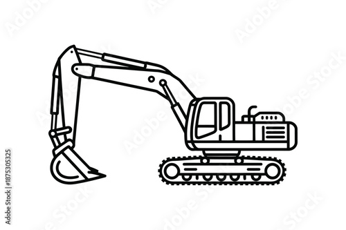 Black Outline Illustration of an Excavator