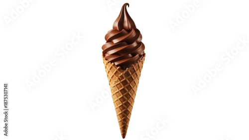 Foto Delicious chocolate soft serve ice cream in a waffle cone isolated PNG, sweet tr
