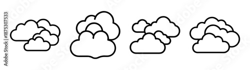 Vector illustration of cloud shapes for weather forecast and nature designs with outline style