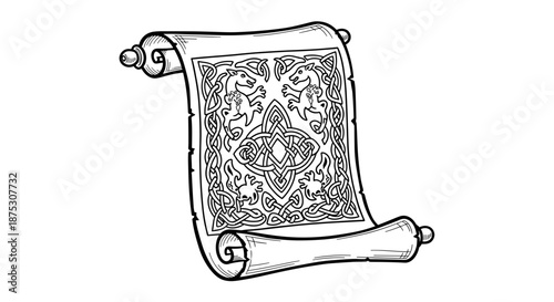Celtic scroll with ornate pattern line art illustration