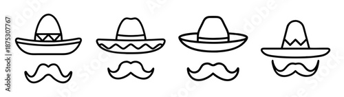Collection of sombrero hats mexican culture traditional headwear cinco de mayo fiesta celebration icon set