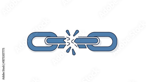 Broken chain link symbol representing a fractured connection or a failed partnership, symbolizing separation and disruption