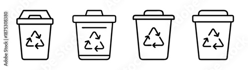 Recycle bin vector set, recycling container, waste management, eco friendly, garbage can icon set