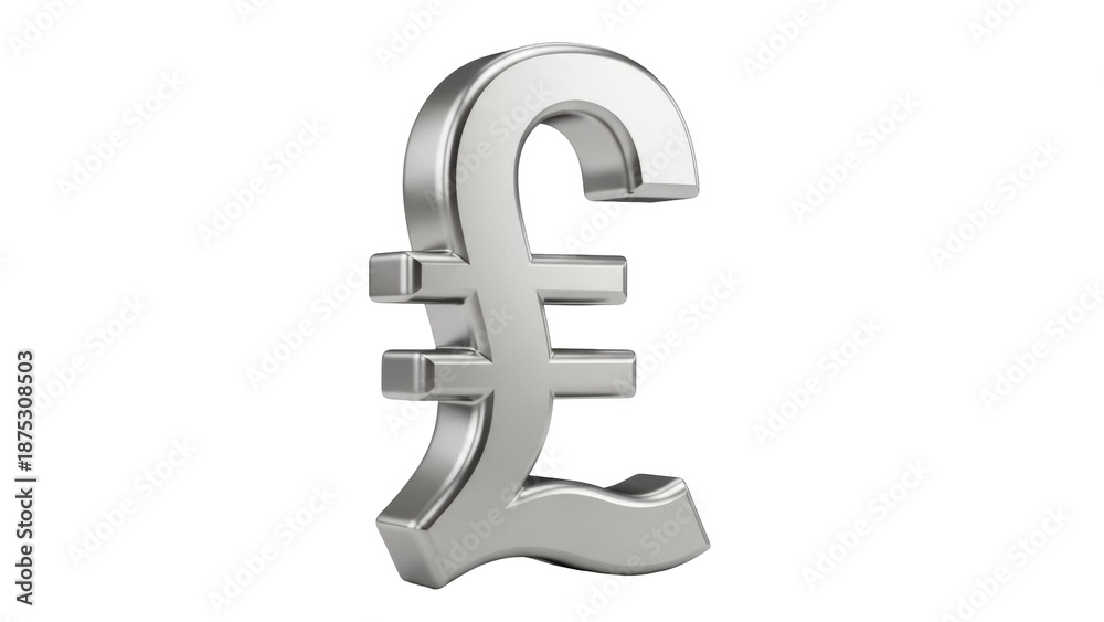 Obraz premium Silver pound sterling sign isolated PNG, currency symbol for finance, banking, and international business on transparent background