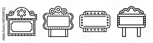 Collection of vintage style signboards and advertising boards for outdoor promotion and marketing