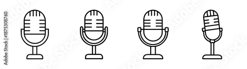 Vintage microphone vector illustration retro audio equipment podcasting and broadcasting vocal mic icons
