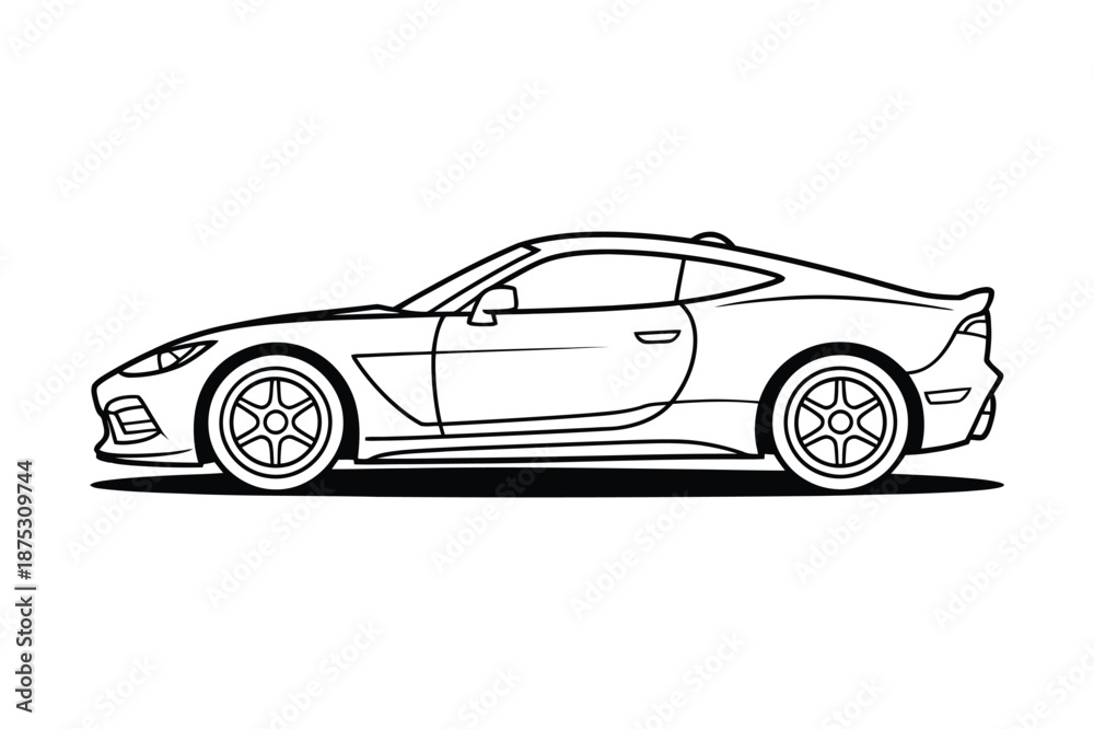 Fototapeta premium Side View Black Outline of a Sports Car automobile