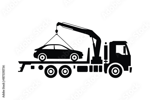 Tow Truck Lifting a Car Silhouette crane flatbed
