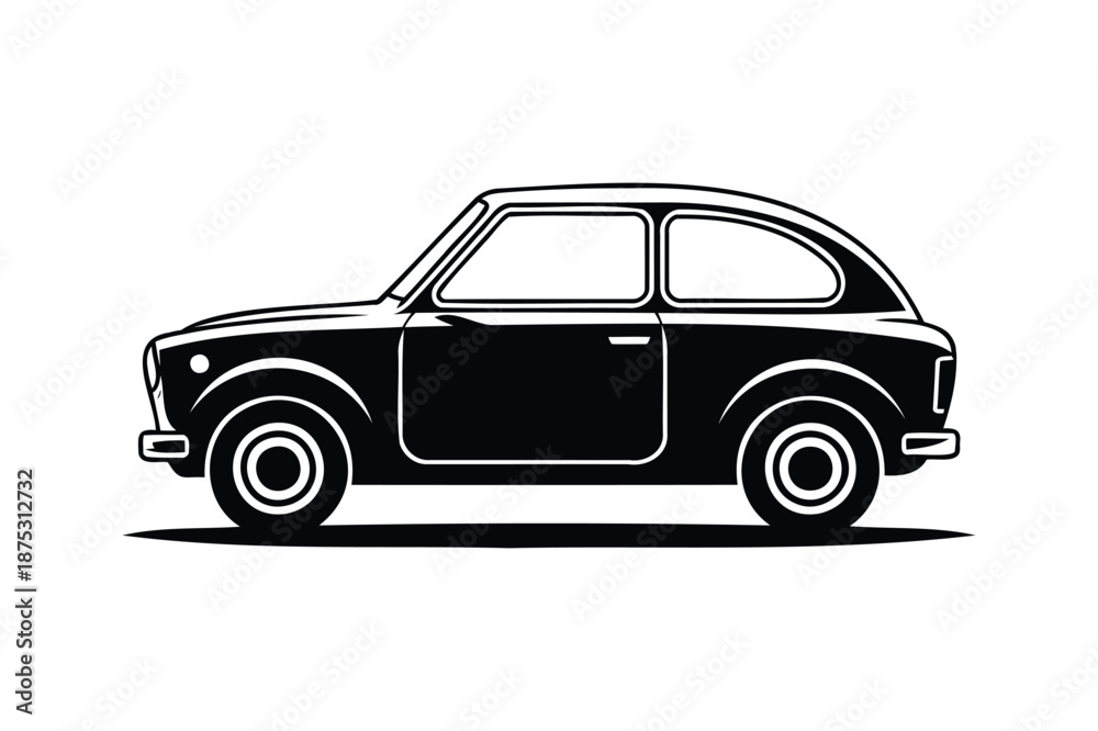 Fototapeta premium Vintage black compact car silhouette retro automobile