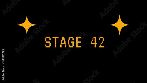 Retro pixel art 'Stage 42' with twinkling stars, perfect for video game intros. 4K video animation for video game
