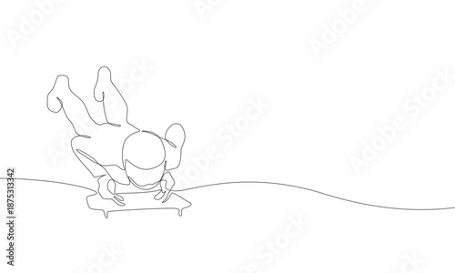 One line drawing of a skeleton athlete riding headfirst on sled. Winter sliding sport concep, skeleton sports design 
