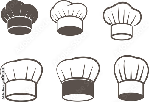 Professional chef and baker hat set, restaurant kitchen uniform headwear vector flat illustration icon collection