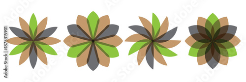 Geometric flower design vector elements, green and brown shapes