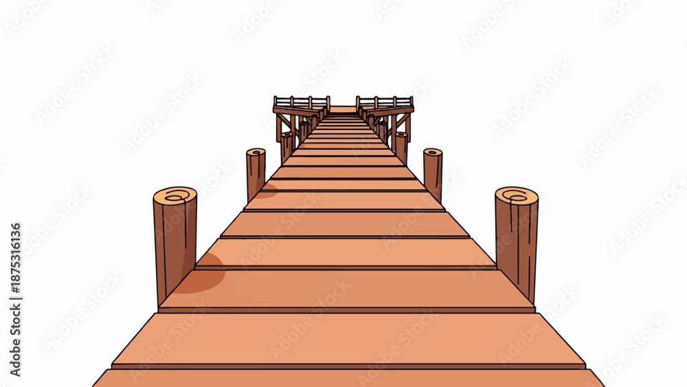 Fototapeta premium A wooden walkway extends into a white expanse with guardrails