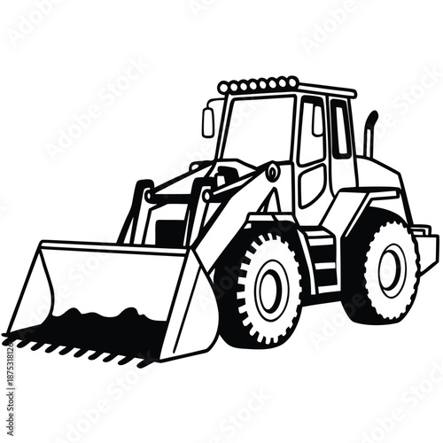 Powerful JCB tractor loader on white background, vector illustration, flat design