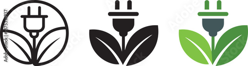 Eco green energy electric plug and leaf icon vector design. save energy symbol concept