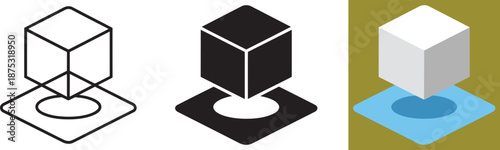 Isometric cube icon representing augmented reality virtual space or three dimensional object placement