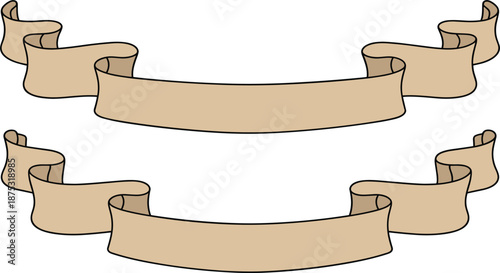 Vintage parchment ribbon banner set, classic antique paper scroll vector flat illustration for text and titles