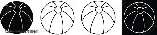 Beach ball icon vector set featuring solid and outline designs in playful summer style for travel, vacation, and leisure themes