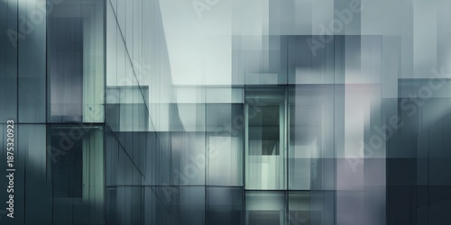 Geometric Abstract Pattern of Modern Glass Building Facade and Reflections