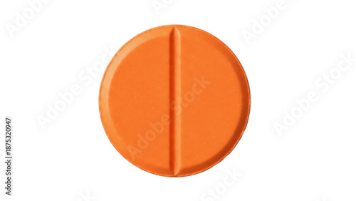 Fotografie Orange round pill with score isolated PNG, medication tablet for health and phar