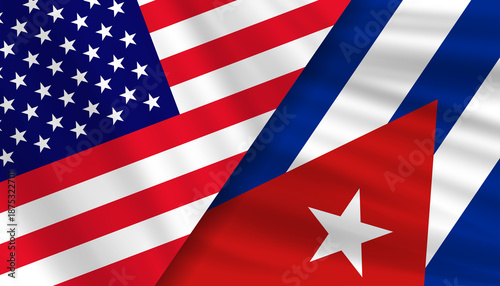 Canvas Print USA and Cuba flags separated by a deep crack