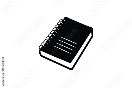 Black spiral notebook with lines, vector illustration