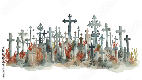 Hill of Crosses. Hill of Crosses watercolor vector illustration