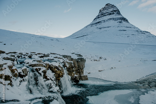 Kirkjufell mountain in Iceland in winter