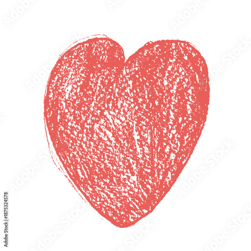 Crayon Heart. Red romantic doodle element. Love sign grunge icon. Textured vector charity or kind scribble symbol shapes drawn illustration isolated on white background