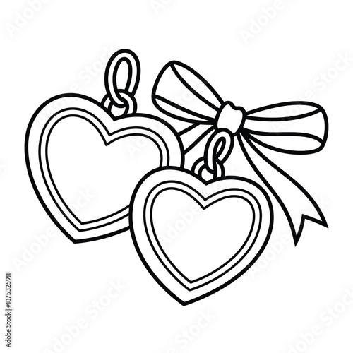 two heart shaped pendants with a bow