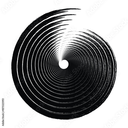 Abstract black and white spiral vortex dynamic brush stroke effect representing motion and energy EPS Vector for graphic design