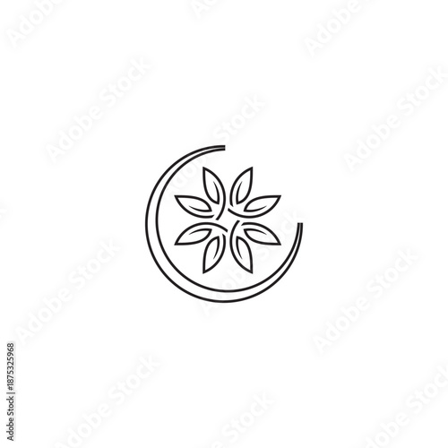 Crescent Moon and Flower or Leaves logo or icon design