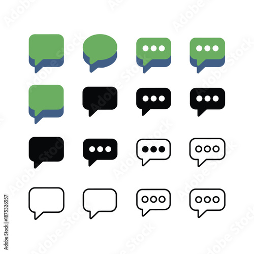 a collection of various chat bubble icons in different colors and styles
